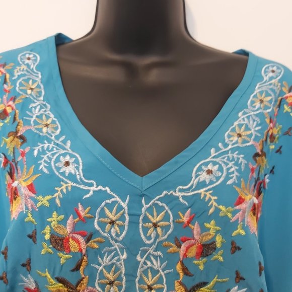 MISSLOOK | Women's Embroidered V-Neck Top Blue Size 4XL - Picture 3 of 8